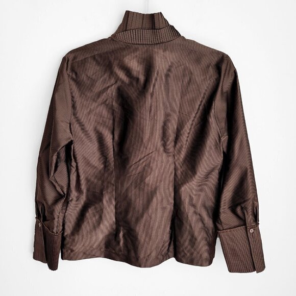 NWT D. Exterior Copper Brown Satin Edwardian Pleated Collar Button Down Shirt - Picture 3 of 14